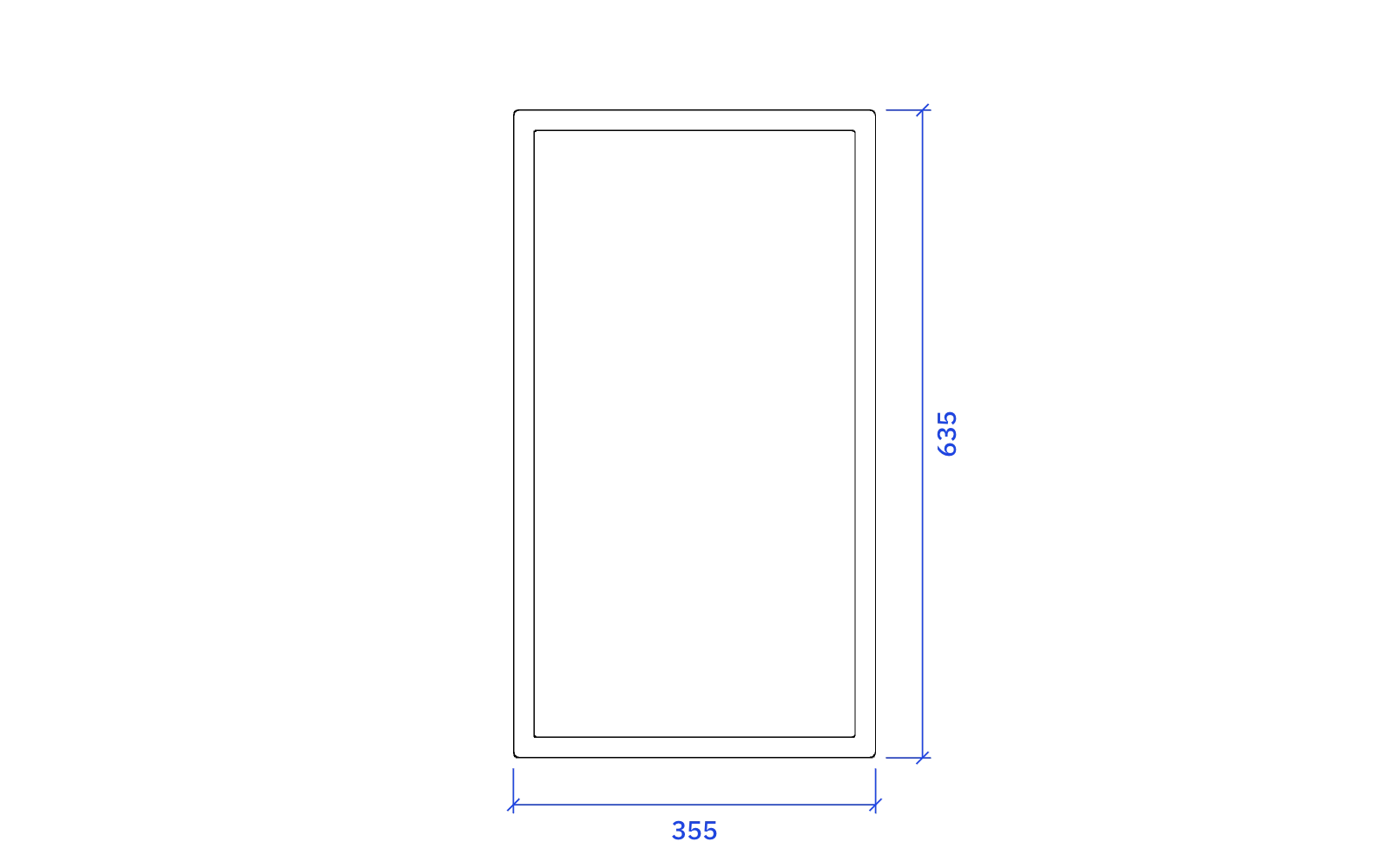 Front elevation of the Acoustic Research AR-3, 355 mm wide and 635 mm high