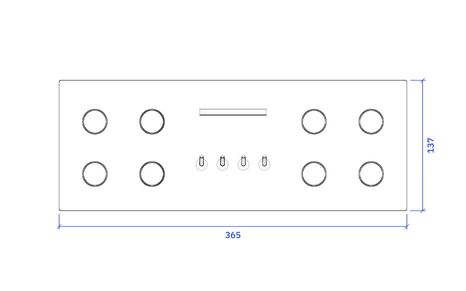 Front elevation of the Marantz Model 7, 365 mm wide and 137 mm high