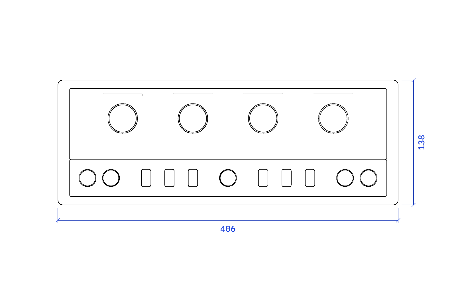 Front elevation of the McIntosh C22, 406 mm wide and 138 mm high