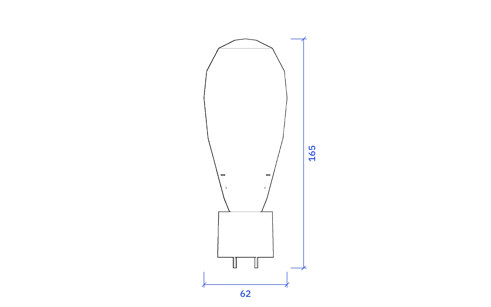 Front elevation of the Western Electric 300B, 62 mm wide and 165 mm high