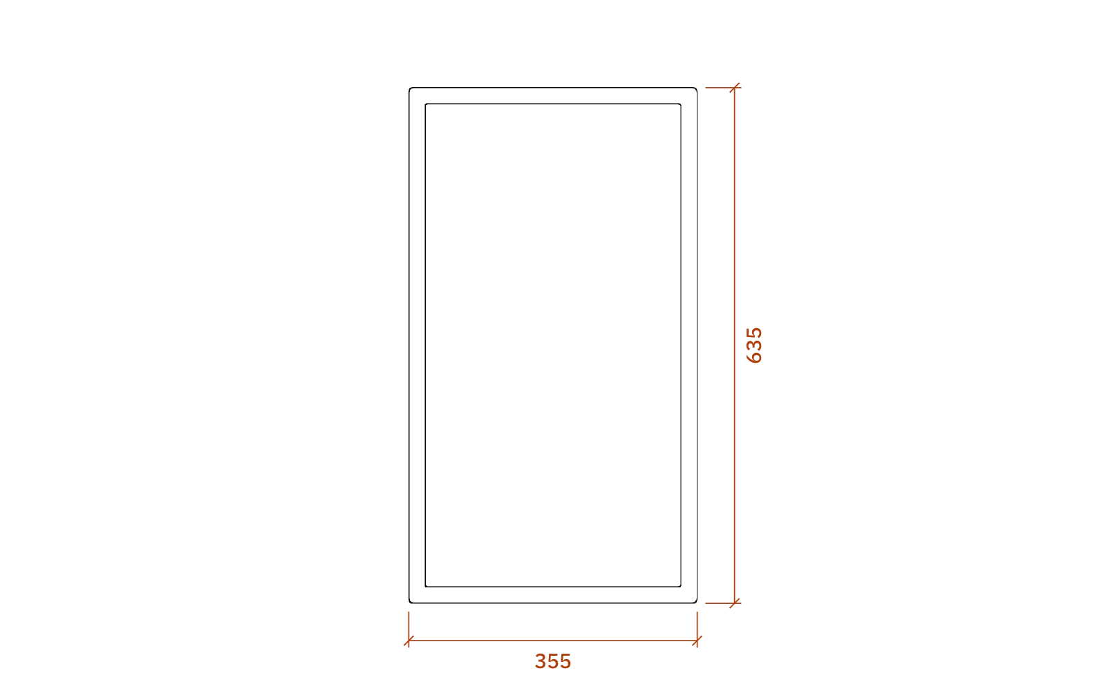 Front elevation of the Acoustic Research AR-3, 355 mm wide and 635 mm high