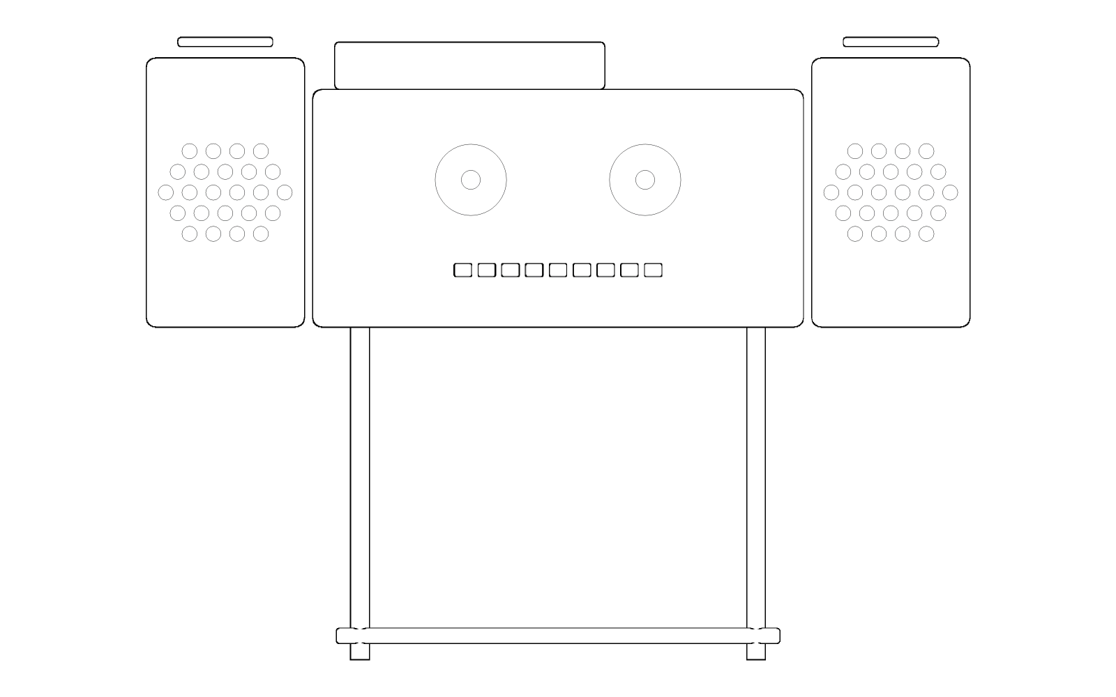 Front elevation of the Brionvega RR126 radiofonografo, 620 mm wide and 920 mm high