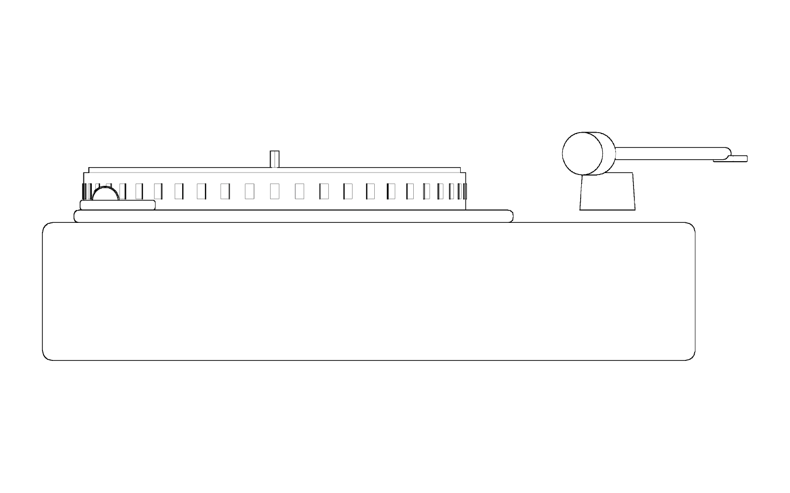 Front elevation of the Garrard 301 Transcription Motor, 350 mm wide and 150 mm high