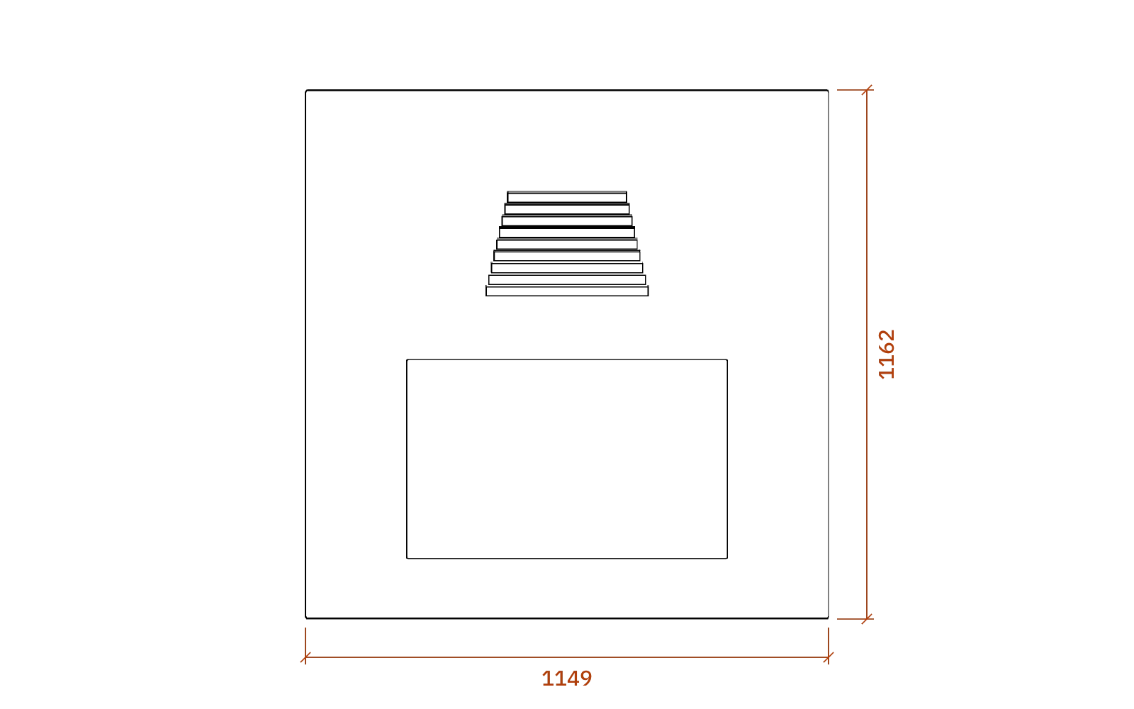 Front elevation of the JBL Hartsfield D30085, 1149 mm wide and 1162 mm high