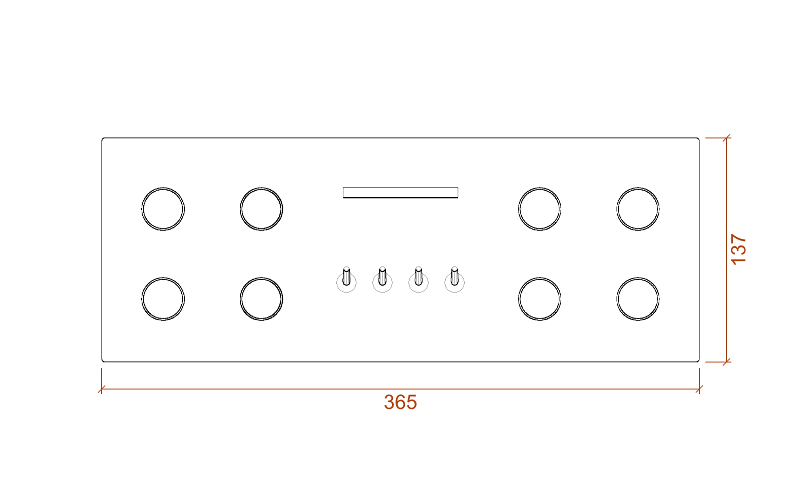 Front elevation of the Marantz Model 7, 365 mm wide and 137 mm high