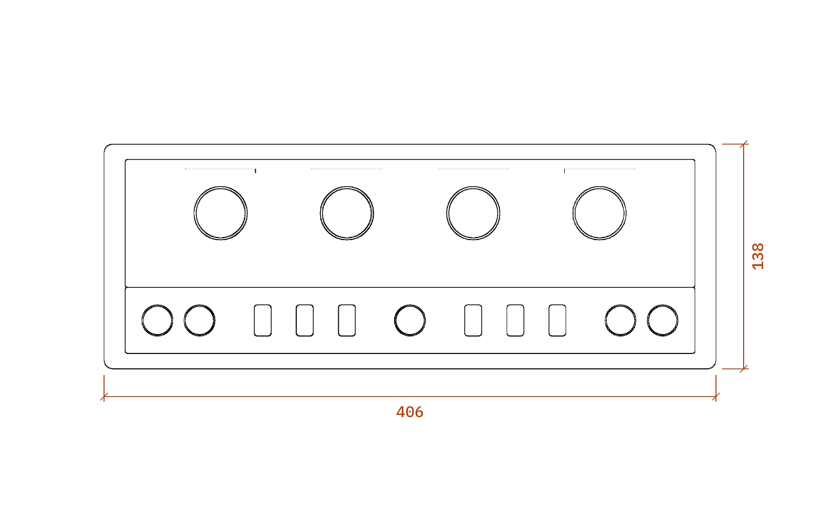 Front elevation of the McIntosh C22, 406 mm wide and 138 mm high