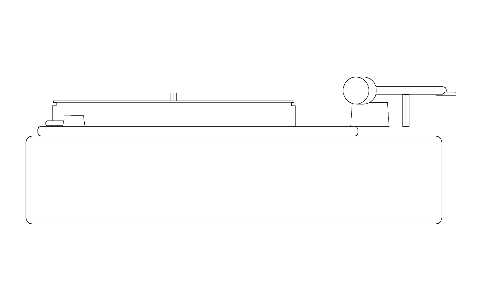 Front elevation of the Thorens TD 124, 394 mm wide and 74 mm high