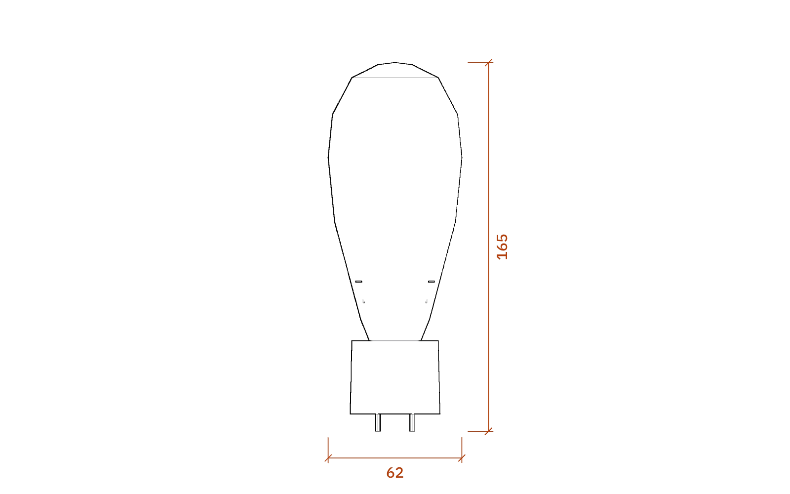 Front elevation of the Western Electric 300B, 62 mm wide and 165 mm high